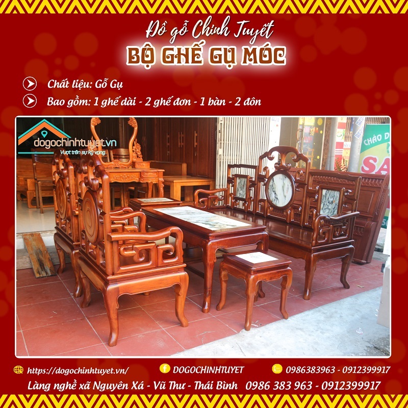Bộ ghế móc gỗ gụ Thái Bình